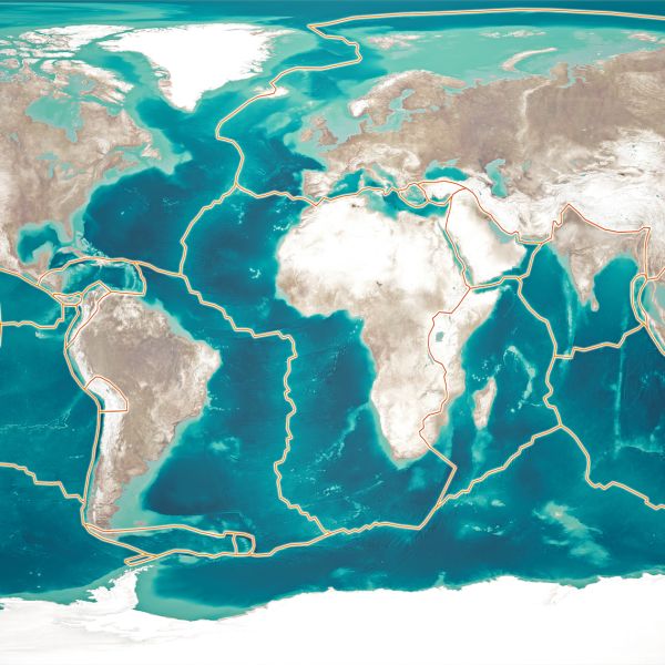 plate tectonics map with mountains