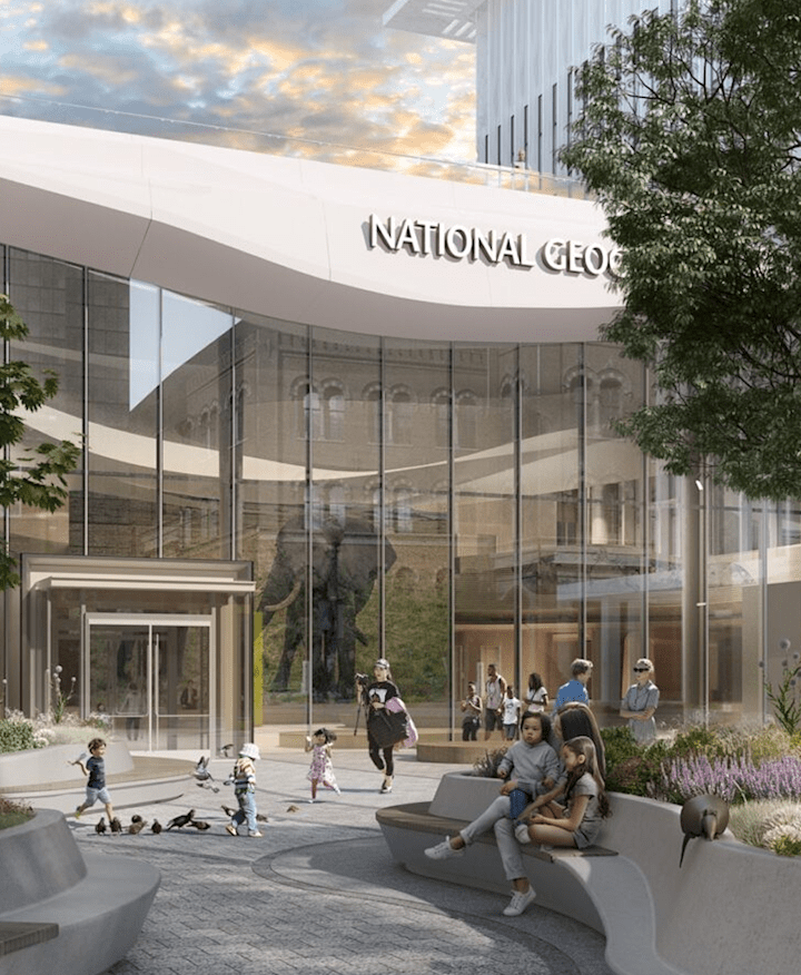 Rendering of the courtyard of the National Geographic Museum.