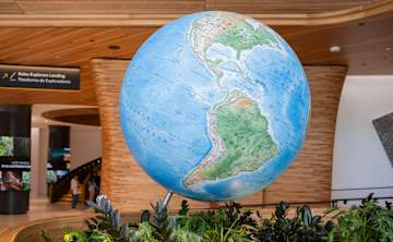 A globe in a pavilion