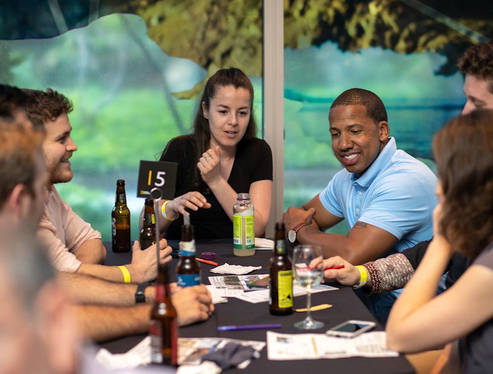 A group of people playing trivia.