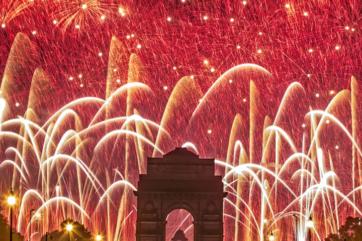 Photograph of fireworks display.