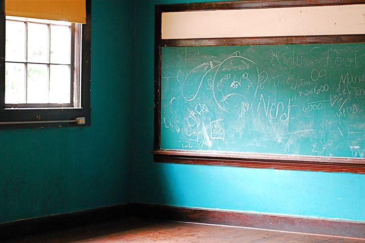 Photograph of a chalkboard in a classroom.