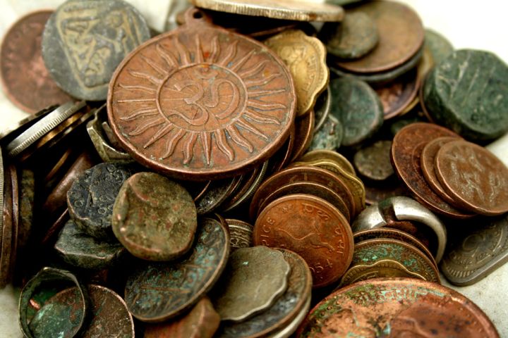 Photograph of antique coins from India.