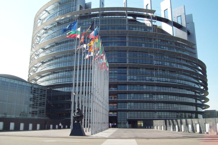 Photograph of the European Parliament building in Strasbourg, France.