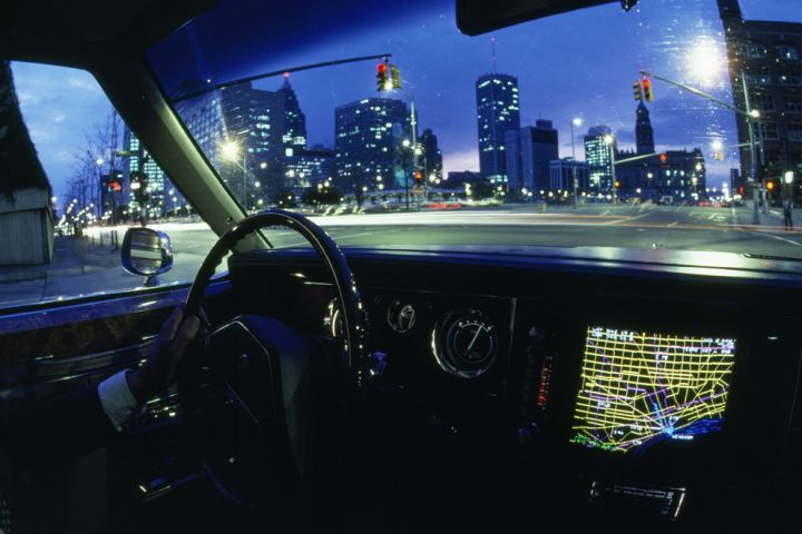 Photo: A car's dashboard features an electronic map.