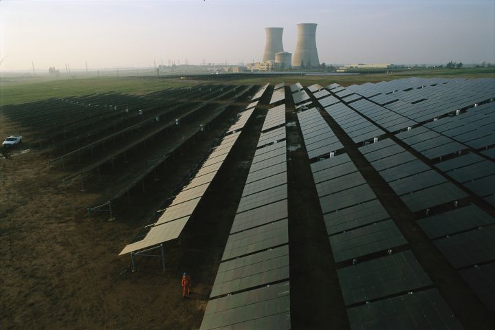 A solar panel array at California's Rancho Seco nuclear power plant.