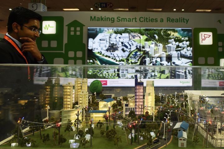 A model of a smart city shown at the Smartcity Expo, which showcased sustainable living and environmental projects.