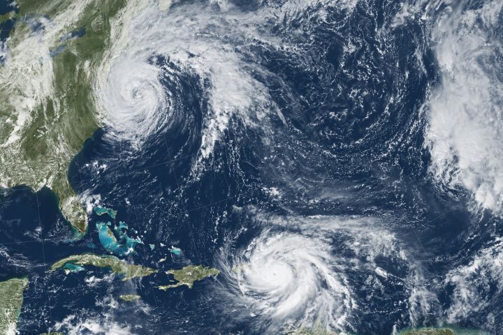 Hurricanes Jose and Maria going over the Caribbean