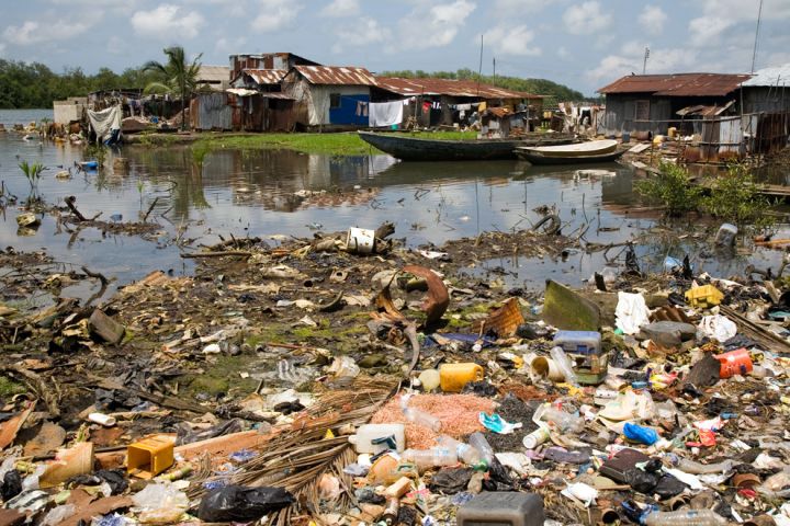 Photo: Trash littering a harbor