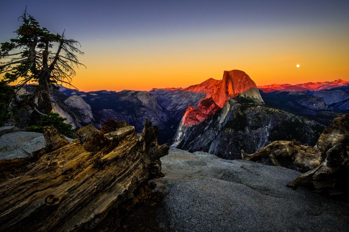 Photo of Half Dome at sunset.