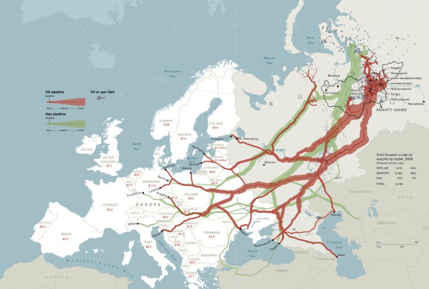 Map: Oil and gas pipelines from Russia to Europe by Land  | FintechZoom