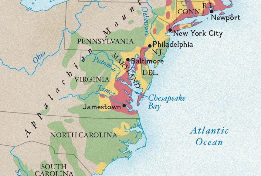 13 Colonies Physical Features Map   Growth Of Colonial Settlement 