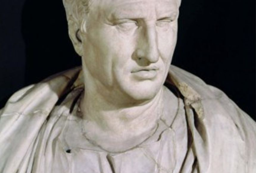 This statue depicts Marcus Tullius Cicero, a famous orator and writer on the politics and society of the Roman Republic. Unfortunately, his opinions on politics were not always popular, and he was ultimately declared a public enemy and executed in 43 B.C.E.