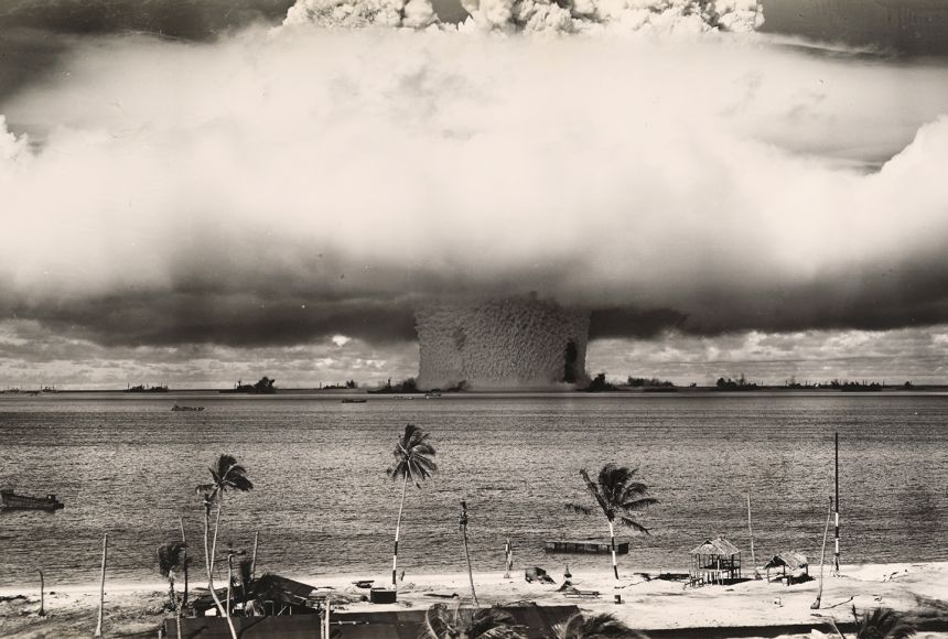 Atomic bomb tests like this one at Bikini Atoll in 1946 not only reassured military personnel that the bomb worked, but also created a powerful new symbol of the destructive power of the human specis: the mushroom cloud.