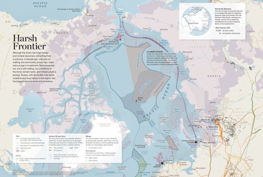 Map depicting the Arctic's energy and mineral resources.