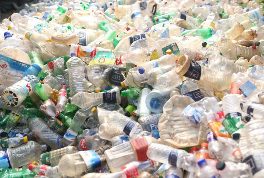 Plastic bottles being recycled in Bangladesh. These are part of the 9% of plastic waste that does end up being recycled.