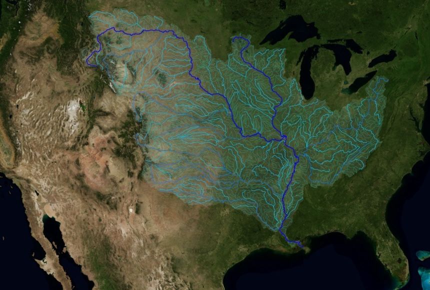 The Mississippi and Missouri Rivers are the two longest rivers in North America, and together form the backbone of the much larger Mississippi watershed that supplies freshwater to a huge portion of the continental United States.