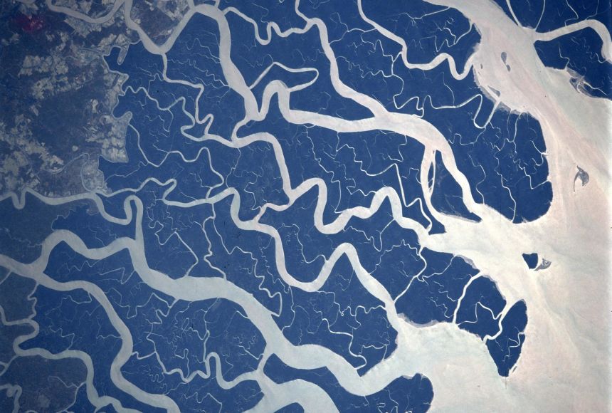 The Ganges River and its surrounding watershed supports one of the most fertile and densely populated regions on the planet, and its intricate web of waterways offered a stunning view to the crew of the Space Shuttle Columbia on mission STS-87.