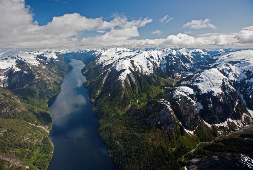 Rainforests, like the Great Bear Rainforest in British Columbia, Canada, show the interaction of Earth's various biospheres.