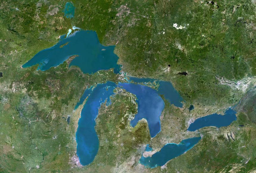 The Great Lakes-St. Lawrence River watershed, which accounts for about 84 percent of North America's freshwater, is threatened by pollution, invasive species, and urban development.