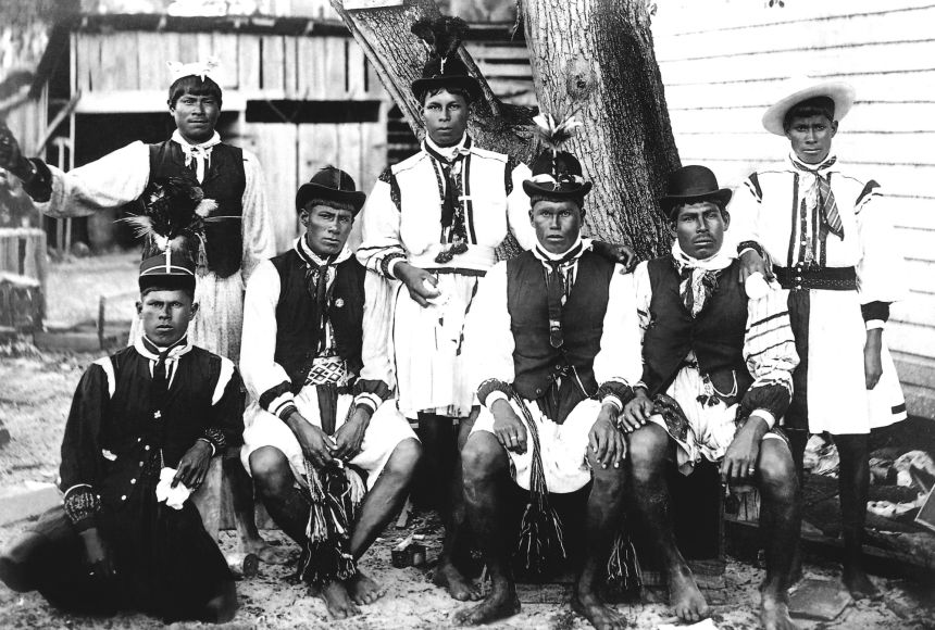 The Seminole (like this group of Seminole Braves) were among the southeastern nations called the "Five Civilized Tribes" by European settlers. These nations were considered such because of their adoption of European cultural traits.