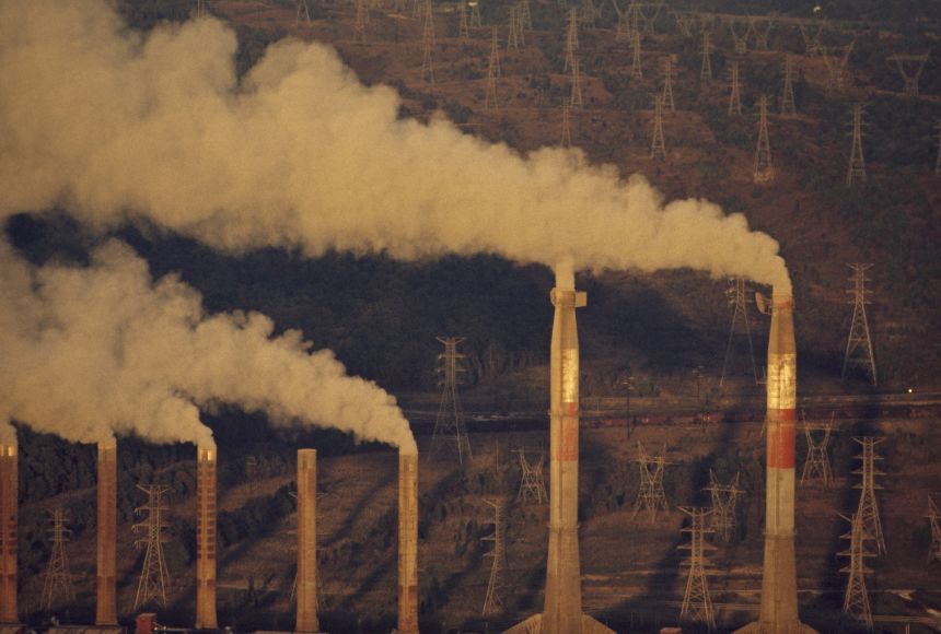 Ash spews from a coal-fueled power plant in New Johnsonville, Tennessee, United States.