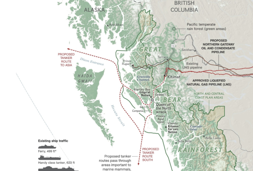 The proposed Enbridge Northern Gateway Pipeline would send oil tankers along ecologically sensitive routes in Canada's Great Bear Rainforest.