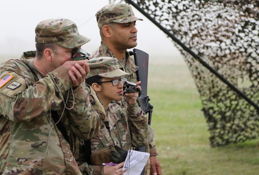 American soldiers part of the Army reserve practice at Fort Riley in Kansas, United States. All soldiers in the United States army must go through a rigorous training process.