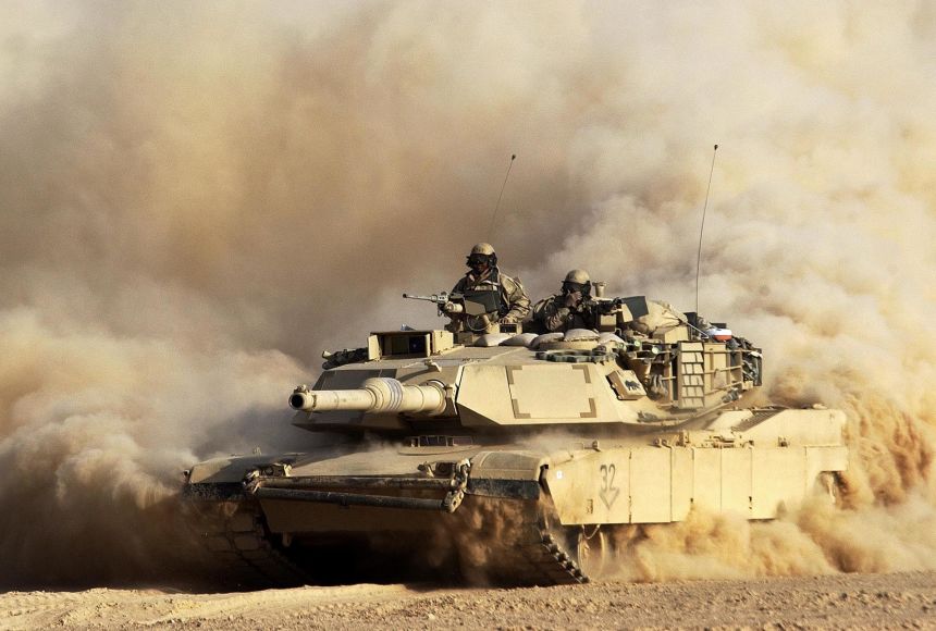 A United States Army 3rd Infantry Division M1/A1 Abrahms tank during the 2003 invasion of Iraq. While the use of force was authorized by Congress, like many U.S. military conflicts, war was not declared.