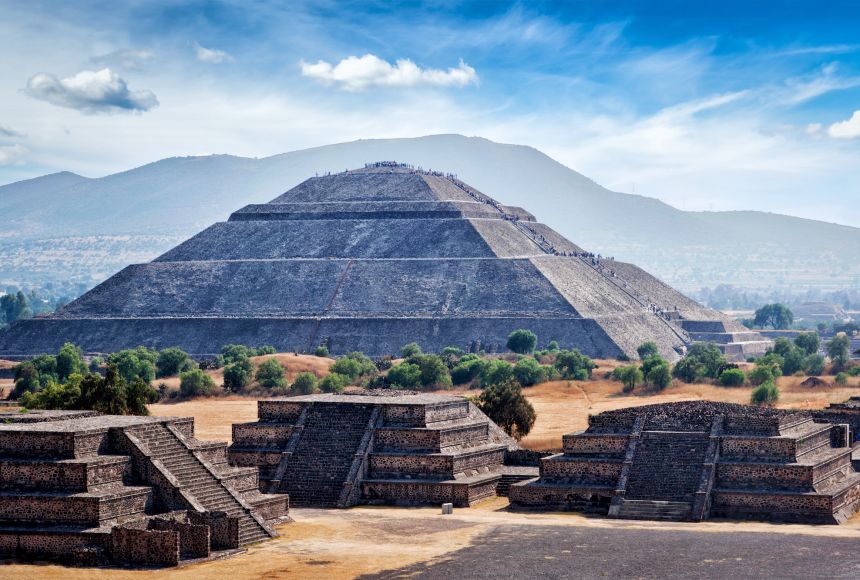 The Teotihuacan pyramids are some of the largest of their kind in the Americas. The Pyramid of the Sun and the Pyramid of the Moon began construction around the year 100 C.E before the Aztec had arrived in Teotihuacan.These marvels still stand at an incre