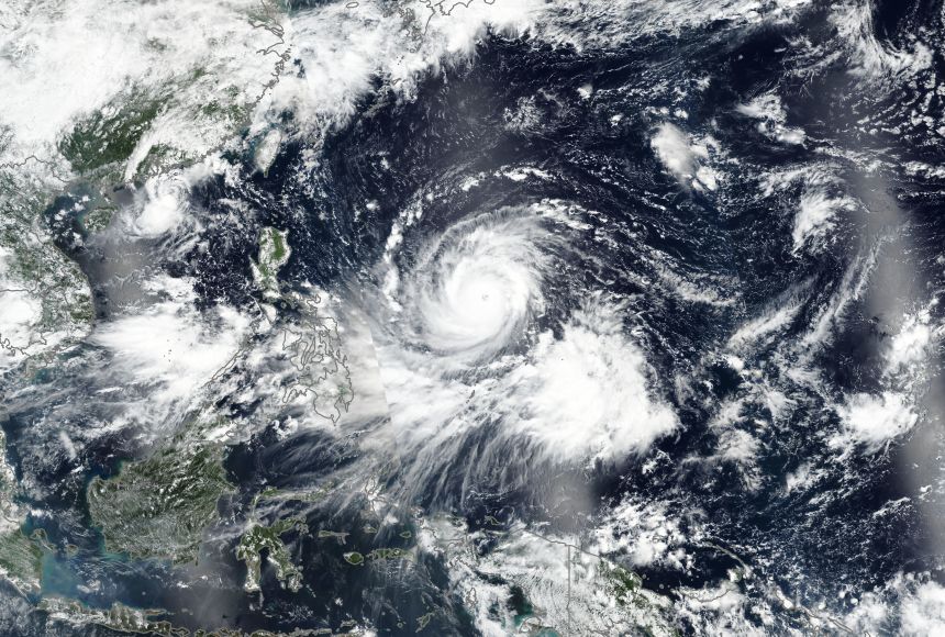 Super Typhoon Mangkhut approaches the eastern coastline of the Philippines on September 12, 2018. The image was taken by NASA's Suomi NPP satellite.