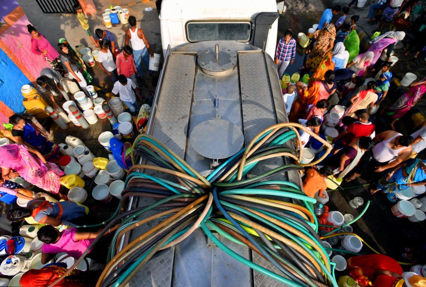 Getting clean potable water in the hotter months of the year is a challenge for many New Delhi residents as the population grows and the clean water supply shrinks. Water trucks arrive to tens or even hundreds of people waiting for their daily supply of c