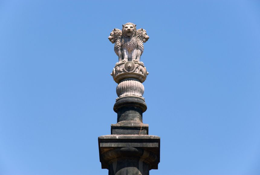 The masterfully sculpted Ashoka pillars, tower over the municipal garden in Panjim, Goa, India.  These are one of the last remaining relics from the Mauryan Empire.