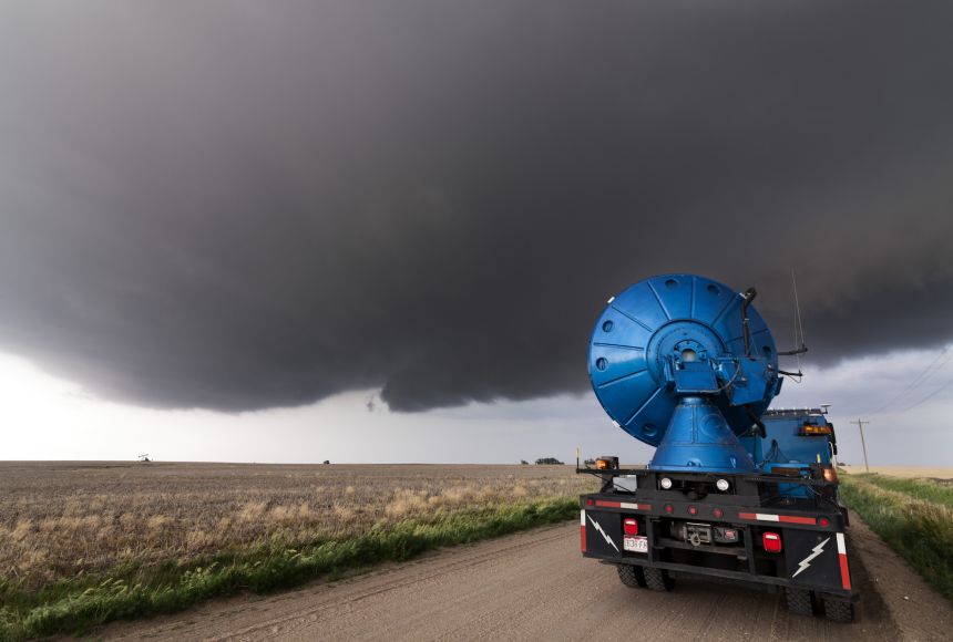 Weather scientists travel around the world all year trying to learn more about storms and how to keep people safe. Radar trucks like these are used to better understand the severity of storms and tornados.