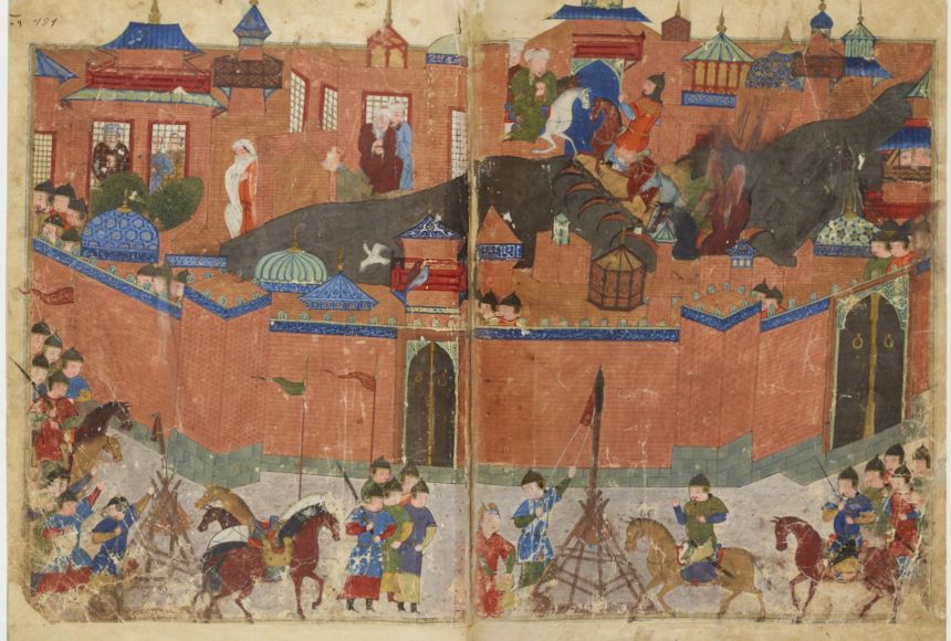 Among the conquests of the Mongol Horde in the 13th century was the taking of Baghdad. The siege of the city of in 1258 C.E. is shown here.
