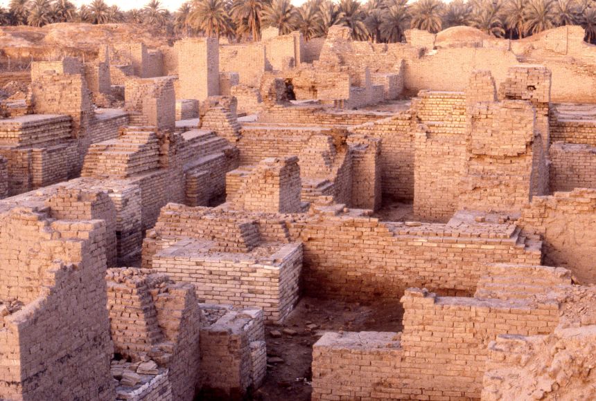 The Sumerians were among the first people to use agriculture. These Babylonian ruins are along the Euphrates River in Mesopotamia.