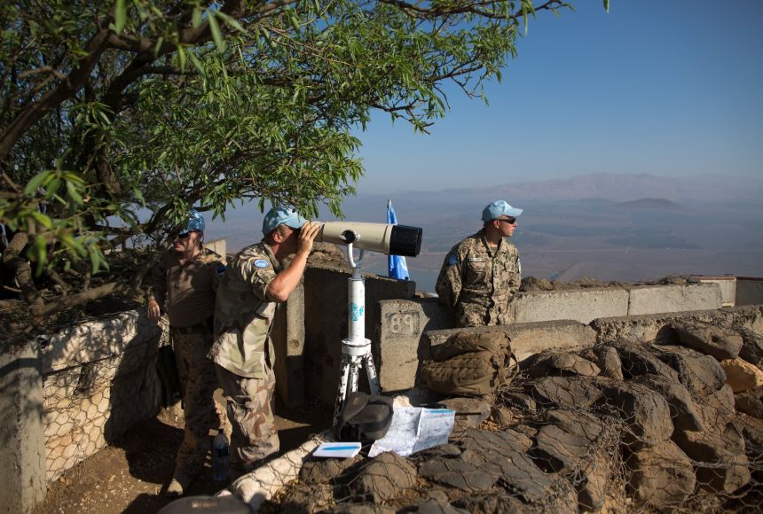 The Middle East's Golan Heights, which is occupied by Israel, is a disputed territory. UN peacekeepers in the Golan Heights in April 2018.