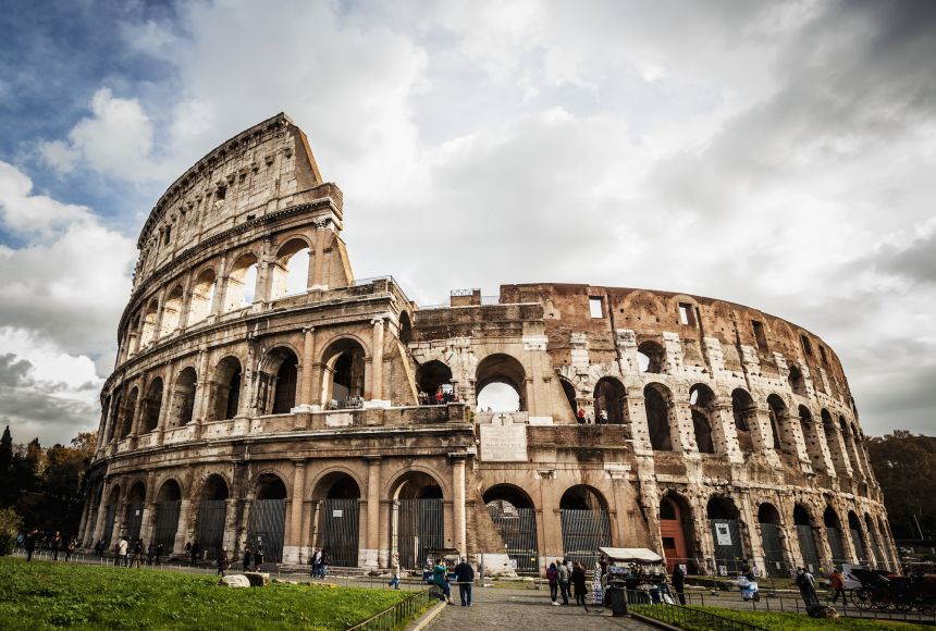The Colosseum in Rome, Italy, is a large amphitheater that hosted events like gladiatorial games.
