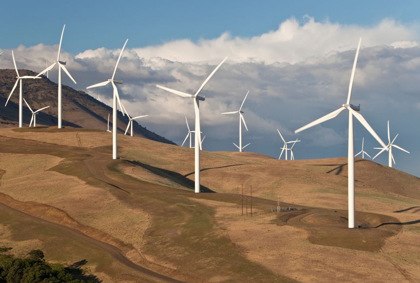 As renewable energy technology continues to advance and grow in popularity, wind farms like this one have become an increasingly common sight along hills, fields, or even offshore in the ocean.