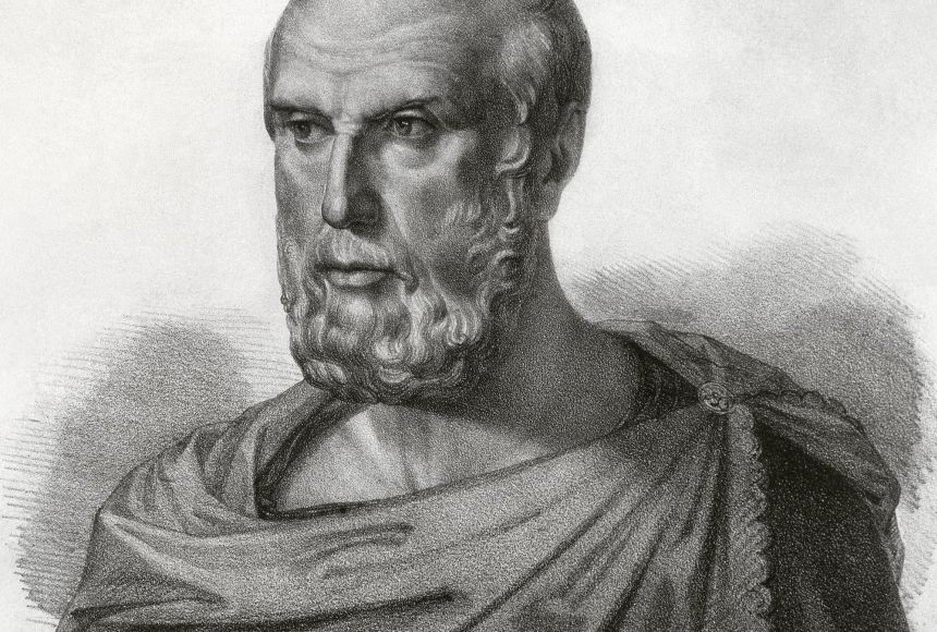 A drawing of Greek physician Hippocrates.