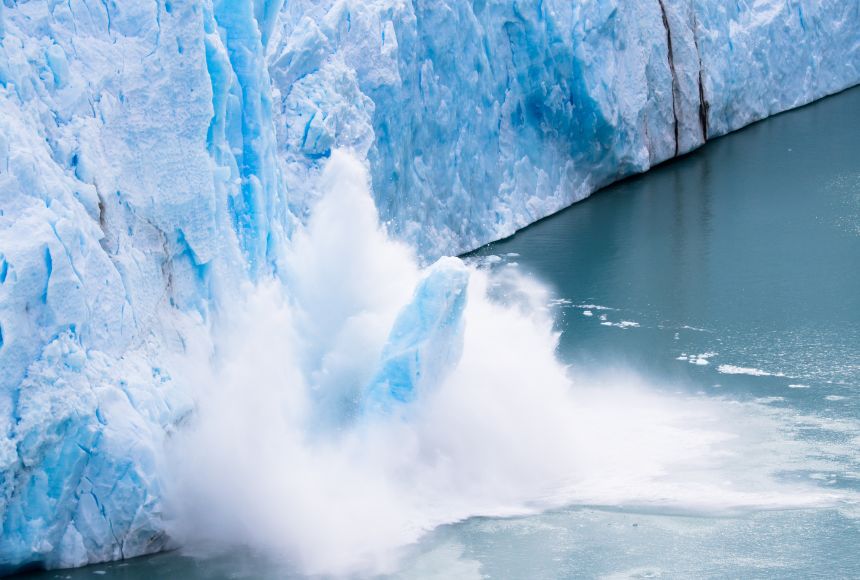 One result of deglaciation is ice loss from glaciers like that seen from the Perito Moreno Glacier in Santa Cruz Province, Argentina.