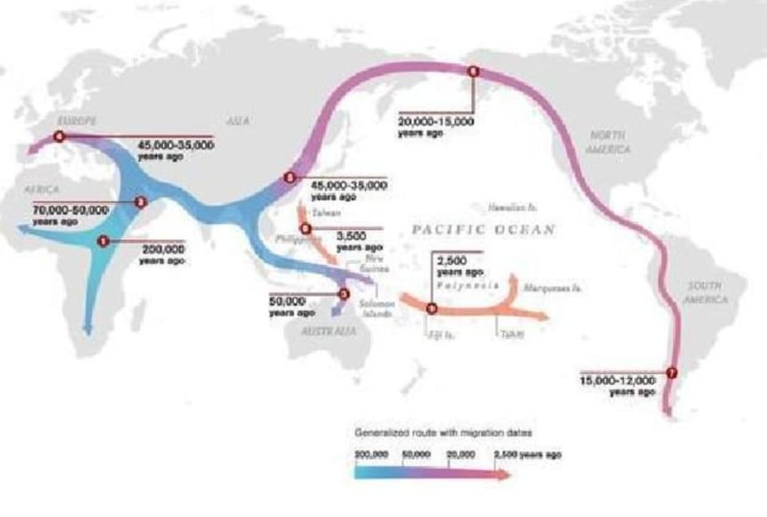 first humans on earth map