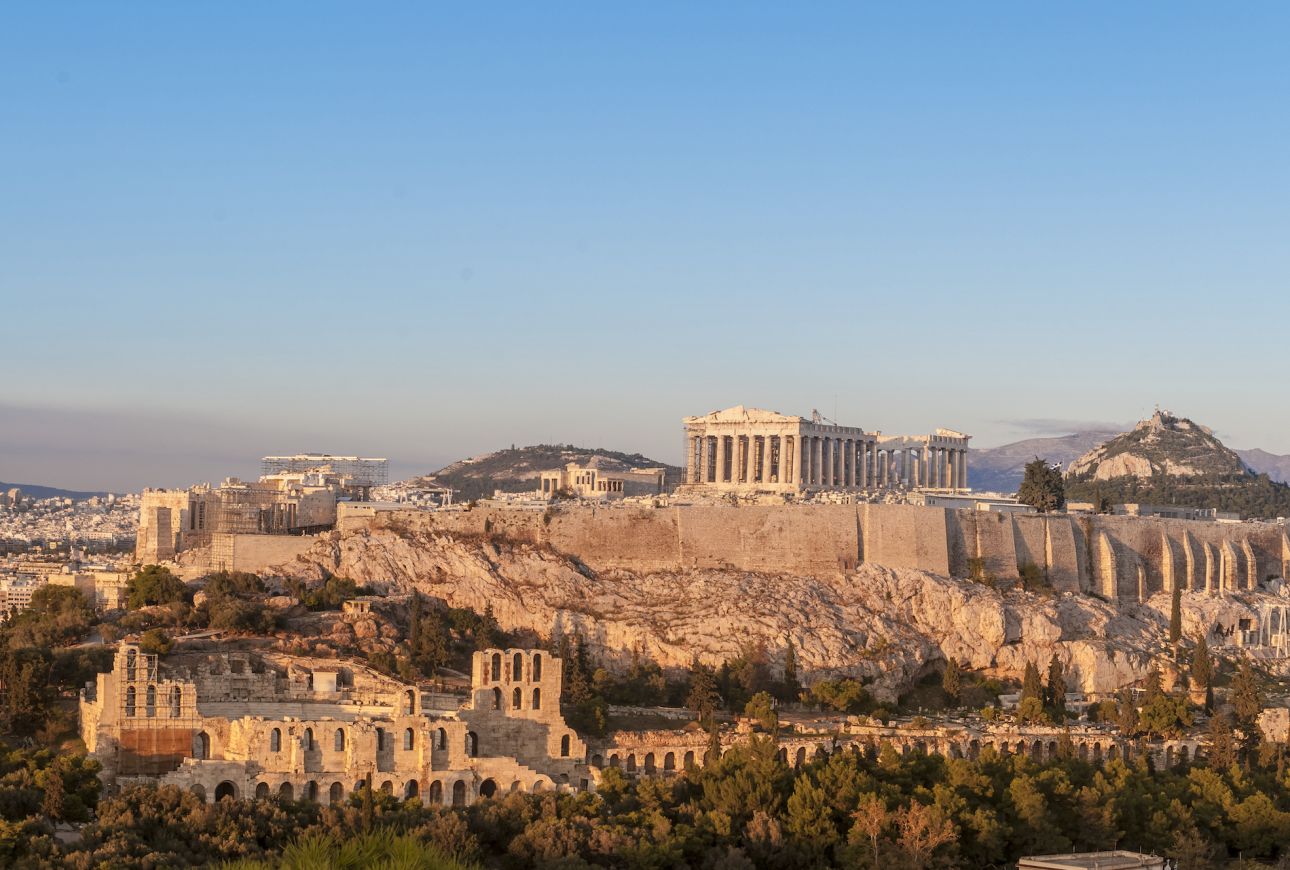 The ruins of the Parthenon sits on the Acropolis in what is now Athens, Greece.