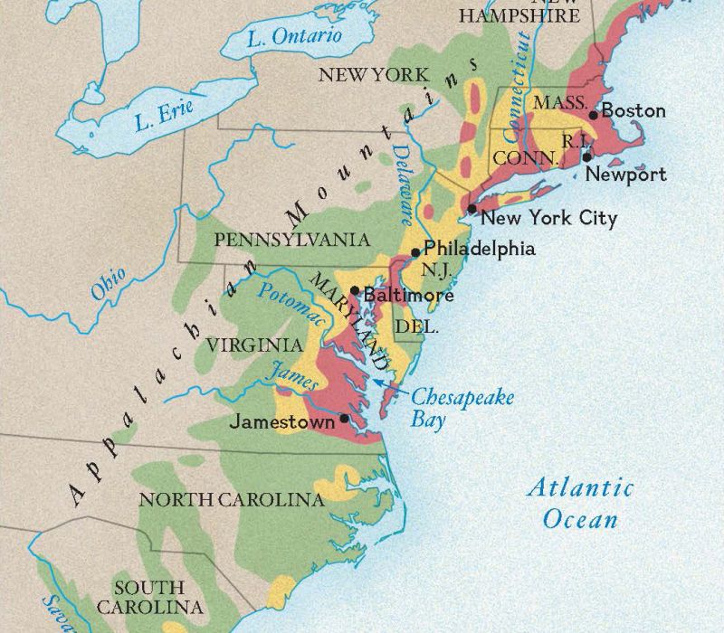 13 Colonies Physical Features Map   Growth Of Colonial Settlement 