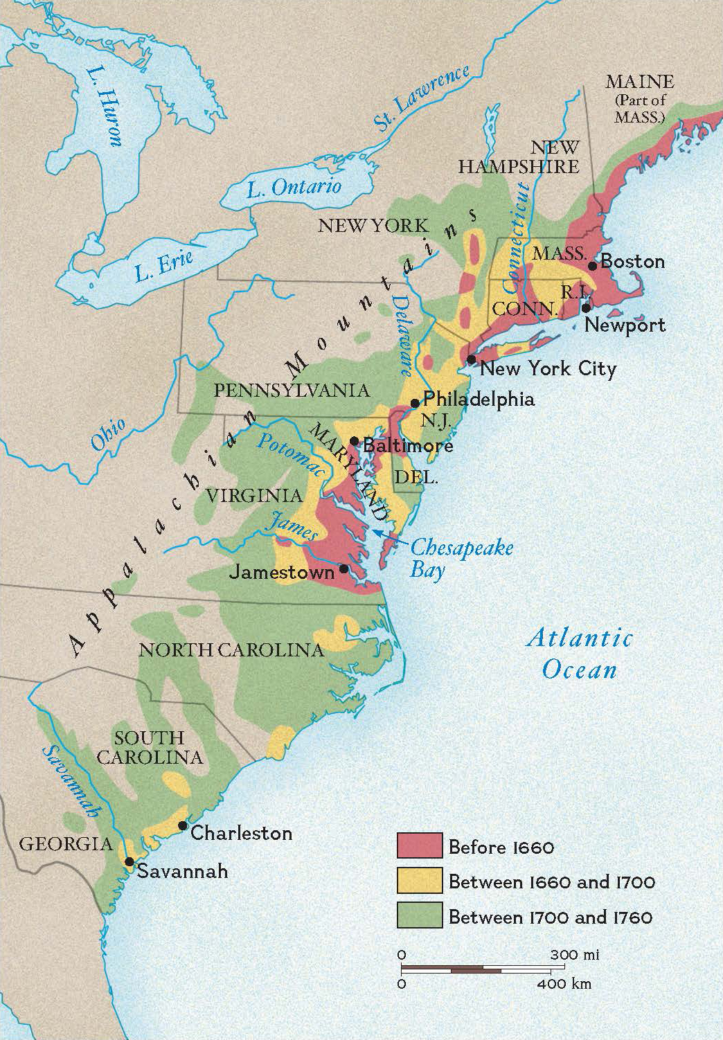 Thirteen British Colonies   Growth Of Colonial Settlement 