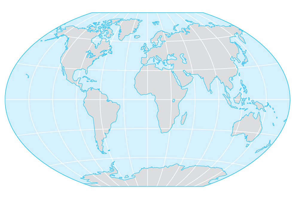 flat world map with longitude and latitude