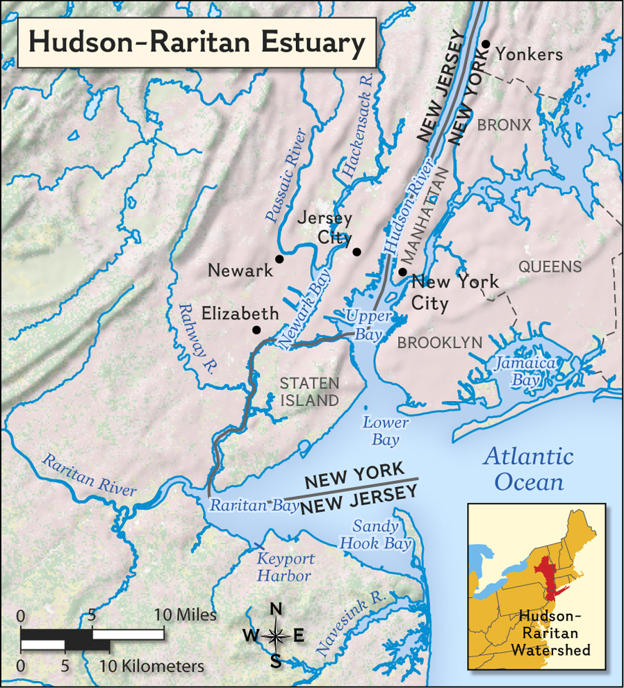 Jersey City, Hudson River, NJ, & Map