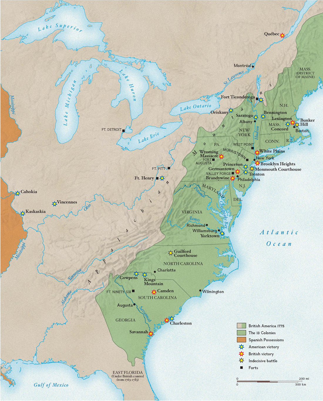 13 Colonies Map With Colonial Cities
